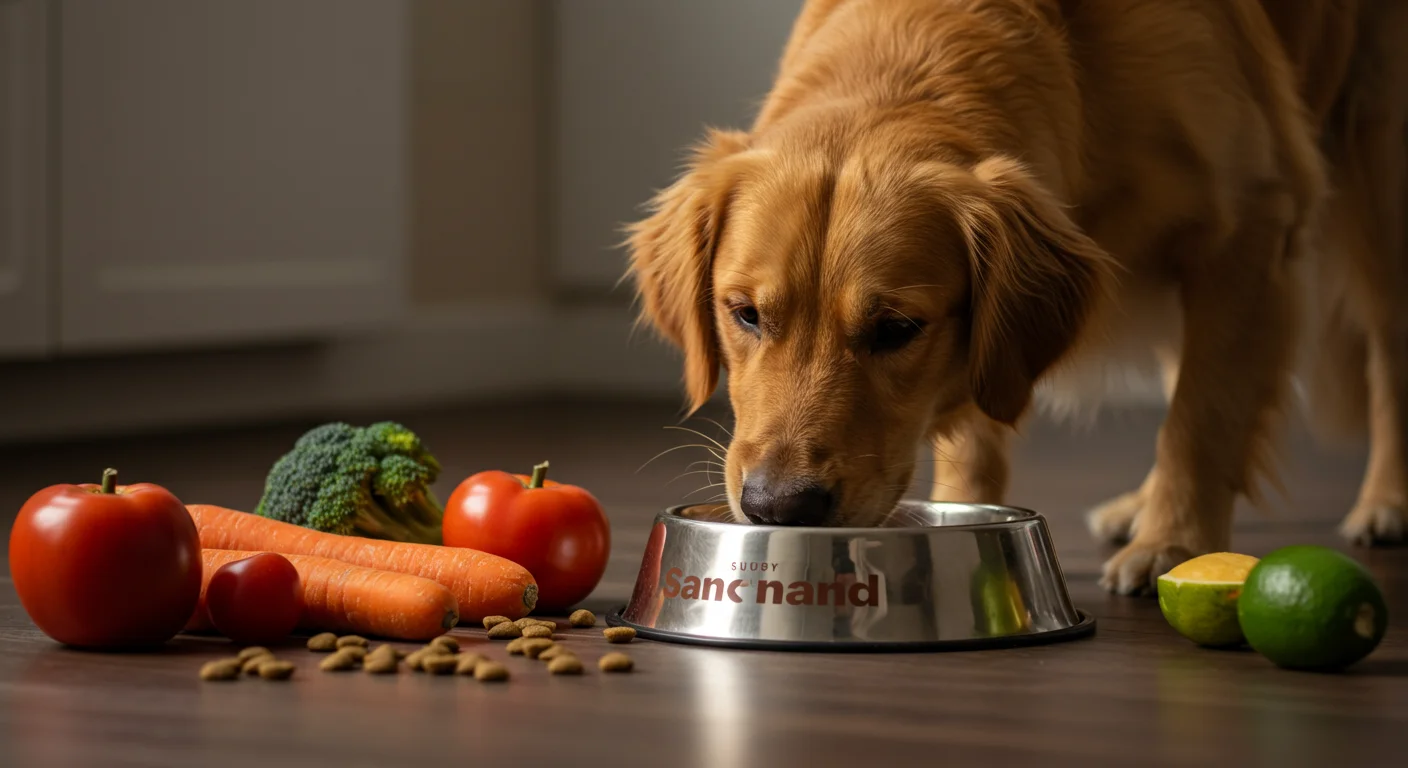 Chien adulte en bonne santé mangeant sa ration équilibrée